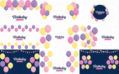 Happy Birthday text with a 3D. glossy finish and abstract shapes