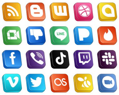 Isometric 3D Social Media Icons Pack 20 icons such as facebook. video. tinder and line icons. High-resolution and fully customizable