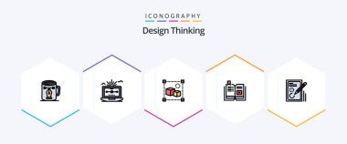 Design Thinking 25 FilledLine icon pack including tutorial. book. computer. box. file