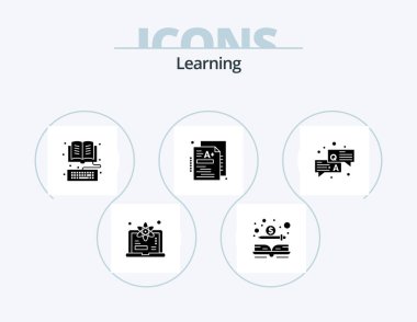Learning Glyph Icon Pack 5 Icon Design. answer. grade. book. a+. online