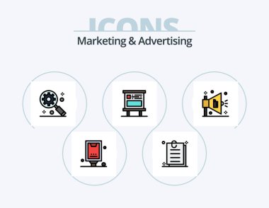 Marketing And Advertising Line Filled Icon Pack 5 Icon Design. web. atm. business. video tutorials. social media marketing