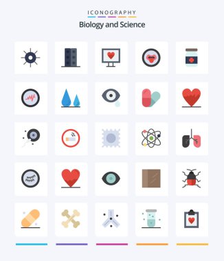 Creative Biology 25 Flat icon pack  Such As tablets. antidote. heart. science. lab