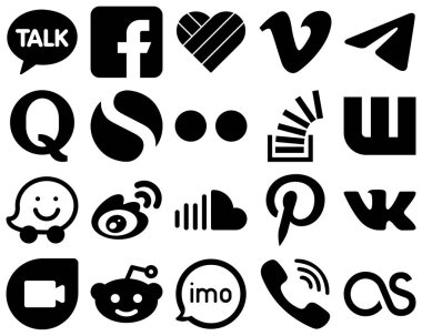 20 Minimalist Black Solid Icon Set such as stock. stockoverflow. messenger. yahoo and simple icons. Creative and high-resolution