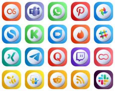 Cute 3D Gradient Social Media Icons Pack 20 icons such as question. funding. messenger and xing icons. Fully Editable and Customizable