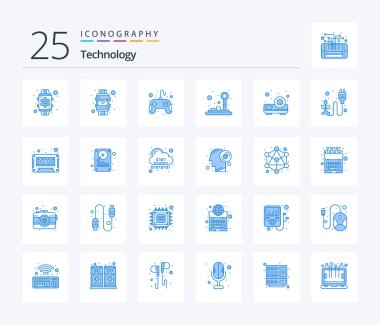 Technology 25 Blue Color icon pack including presentation. joystick. control pad. game. control