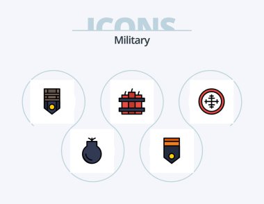 Military Line Filled Icon Pack 5 Icon Design. bomb. rank. military. plain. insignia