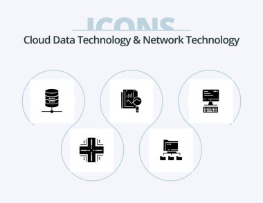 Cloud Data Technology And Network Technology Glyph Icon Pack 5 Icon Design. computer. search. computing. static. computing
