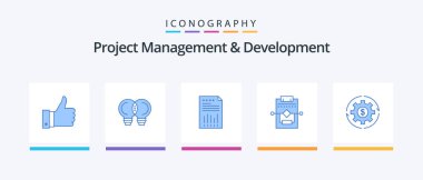 Project Management And Development Blue 5 Icon Pack Including process. workflow. spreadsheet. report. graph. Creative Icons Design