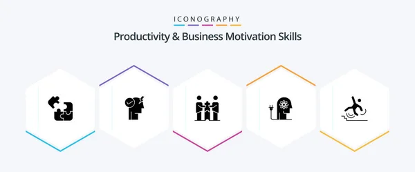 Productivity Business Motivation Skills Glyph Icon Pack Including Knowledge Ability — Stock Vector