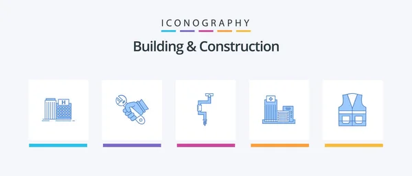 Edifício Construção Azul Icon Pack Incluindo Real Construção Ferramentas Bem — Vetor de Stock