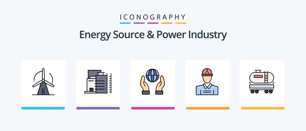 Enerji Kaynağı Enerji Sanayii Hattı Enerji Dahil Icon Paketini Doldurdu — Stok Vektör
