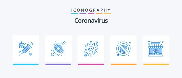Coronavirus Blue Icon Pack Včetně Uzavřeného Balení Virus Antigen Bezpečnosti — Stockový vektor