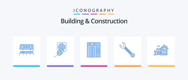 Building Construction Blue Icon Pack Including Repair Building Cord Adjustable — Vettoriale Stock
