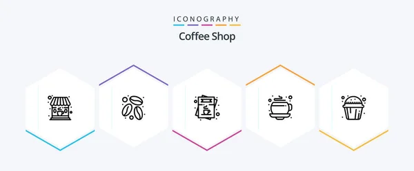 Coffee Shop Line Icon Pack Including Muffin Sweet Cup List — Stockový vektor