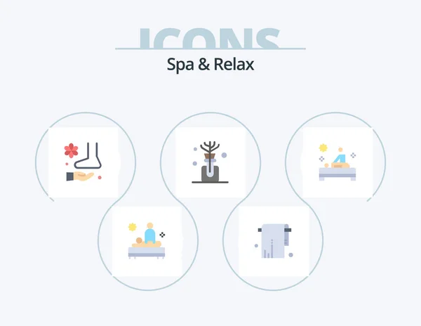 Spa Relax Flat Icon Pack Icon Design Массаж Масло Полотенце — стоковый вектор
