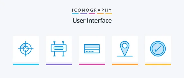 User Interface Blauw Icoon Pack Inclusief Vinkje Kaart Zaken Locatie — Stockvector