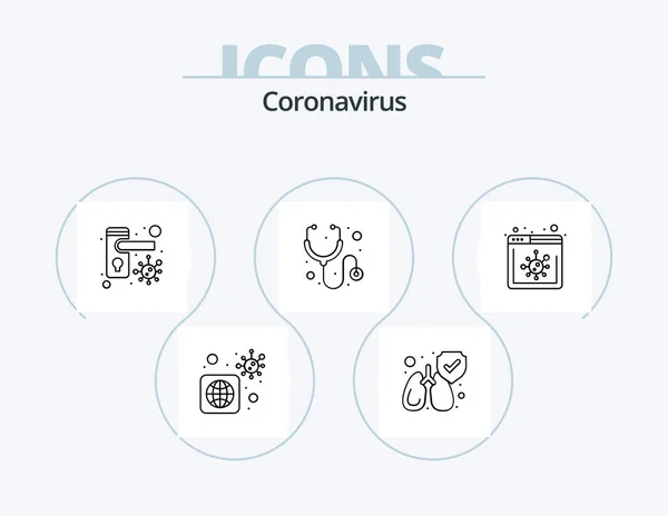 Coronavirus Line Icon Pack Ikon Design Sjuk Feber Flaska Resa — Stock vektor