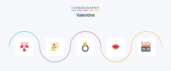 Valentine Flat Pictogram Pack Inclusief Ring Een Dag Brief Valentijnsdag — Stockvector