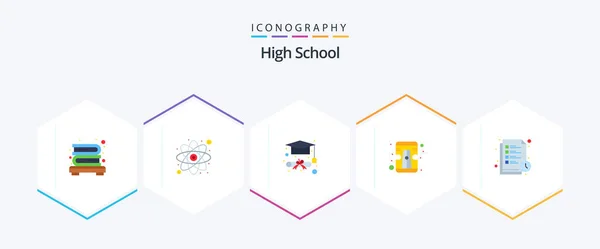 High School Flat Icon Pack Including Study Timetable Graduation Study — Vettoriale Stock