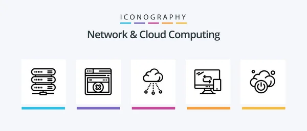 Network Cloud Computing Line Icon Pack Including Hammer Download Databases — Wektor stockowy