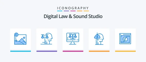 Digital Law Sound Studio Blue Icon Pack Including Human Catch — Stock Vector