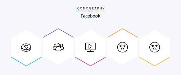 Facebook Line Icon Pack Including Emotion Sad Monitor Feeling Emoji — Stock Vector