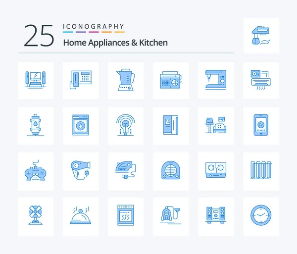 Home Appliances Kitchen Blue Color Icon Pack Including Electric Media — 图库矢量图片