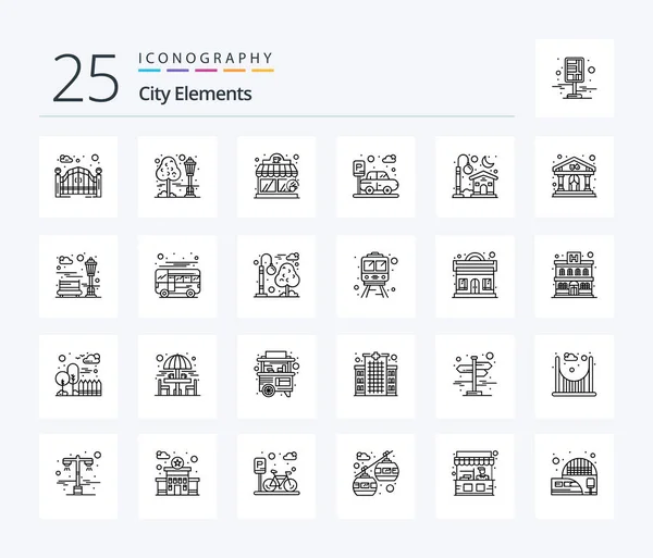 City Elements Line Icon Pack Including Moon House Coffee House — Image vectorielle