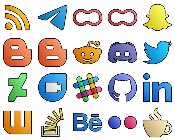 Filled Line Style Social Media Icon Set Tweet Snapchat Text — Archivo Imágenes Vectoriales