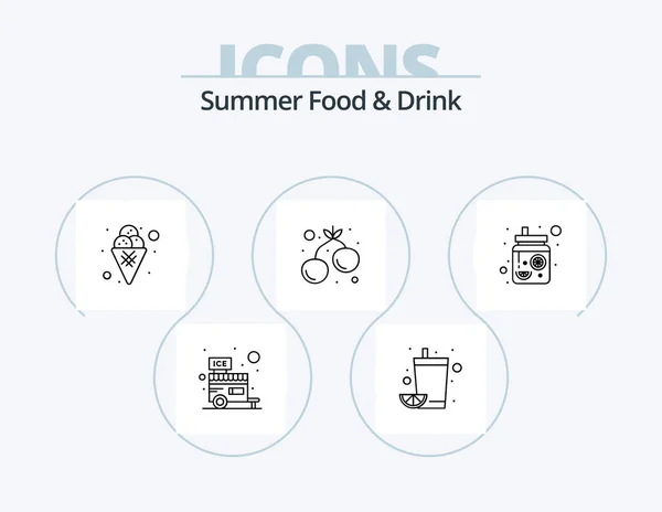 Summer Food Drink Line Icon Pack Icon Design Früchte Banane — Stockvektor