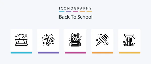 Back School Line Icon Pack Including Fast Notepad Drink Pencil — 图库矢量图片