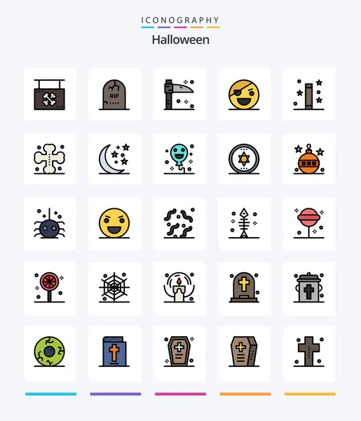 Creative Halloween Line Filled Icon Pack Scary Monster Graveyard Horror — 图库矢量图片