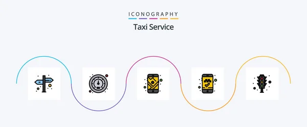 Taxi Service Line Filled Flat Icon Pack Including Traffic Lights — Stock Vector