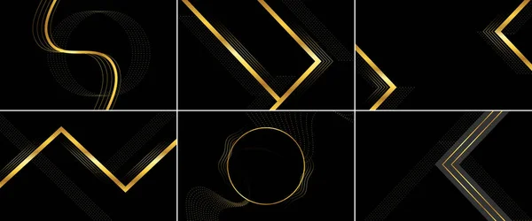 Abstract Black Background Woven Ribbon Pattern Square Shape Golden Glowing — Stock Vector