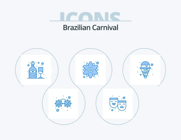 Brasiliansk Karneval Blå Ikon Pack Ikon Design Glass Grädde Flaska — Stock vektor