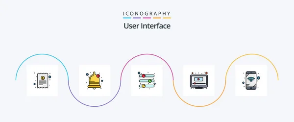 User Interface Line Filled Flat Icon Pack Including Mobile Screen — Wektor stockowy