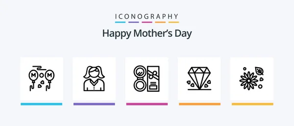 Happy Mothers Day Line Icon Pack Including Party Mom Email — Stock Vector