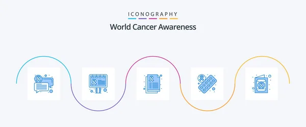 Dünya Kanser Bilinci Mavi Simge Paketi Dahil Tıbbi Yardım Sağlığa — Stok Vektör