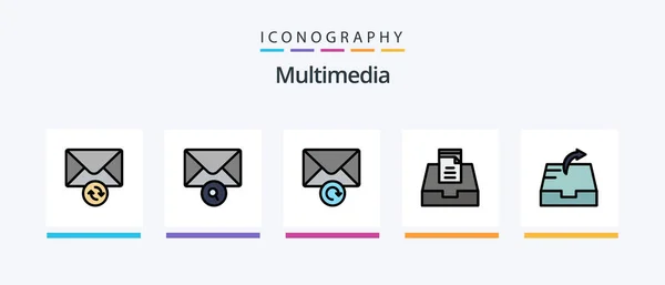 Multimedia Line Filled Icon Pack Including Receive Retry Mail Creative — Stock Vector