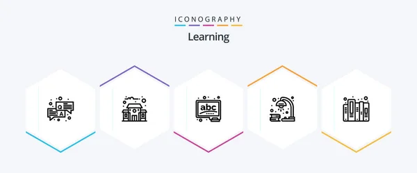 Learning Line Icon Pack Including Data Study Board Revision Lamp — Archivo Imágenes Vectoriales