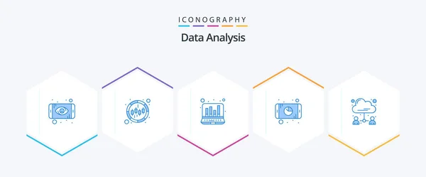 Data Analysis Blue Icon Pack Including Business Pie Computer Mobile — Stock vektor