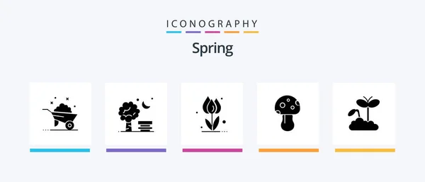 Spring Glyph Icon Paketi Bahar Dahil Doğa Balon Mantar Doğa — Stok Vektör