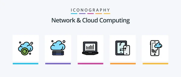 Réseau Cloud Computing Line Rempli Pack Icônes Compris Connexion Technologie — Image vectorielle