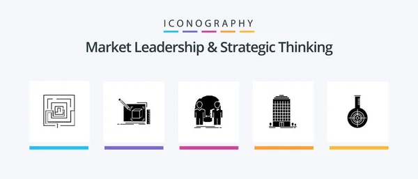 Market Leadership Strategic Thinking Glyph Icon Pack Including Tower Building — Image vectorielle