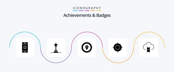 Achievements Badges Glyph Icon Pack Including Badges Target Location Point — Stock vektor