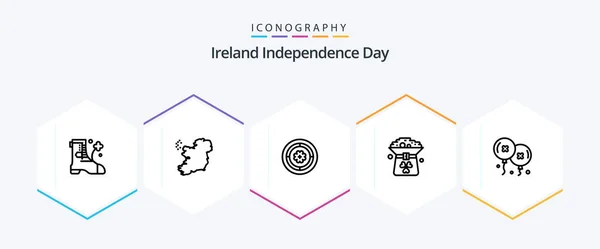 Irlanda Día Independencia Paquete Iconos Línea Que Incluye Cumpleaños Fiesta — Vector de stock