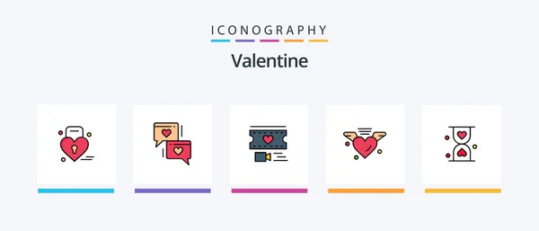 Valentine Line Filled Icon Pack Including Love Love Time Day — Stockvektor