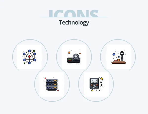 Ligne Technologie Rempli Icône Pack Icône Design Penser Musique Cerveau — Image vectorielle