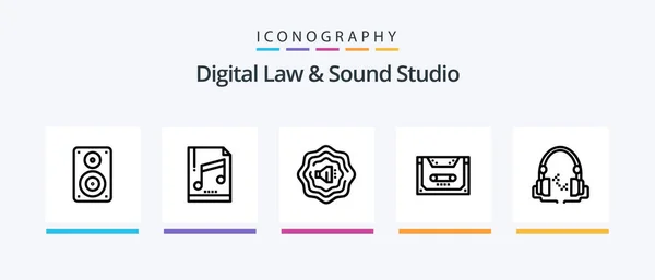 Digital Law Sound Studio Line Icon Pack Including Computer Application — Stock Vector