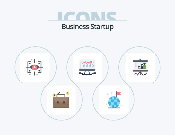 Business Startup Flat Icon Pack Icon Design Graf Monitor Pokročilé — Stockový vektor